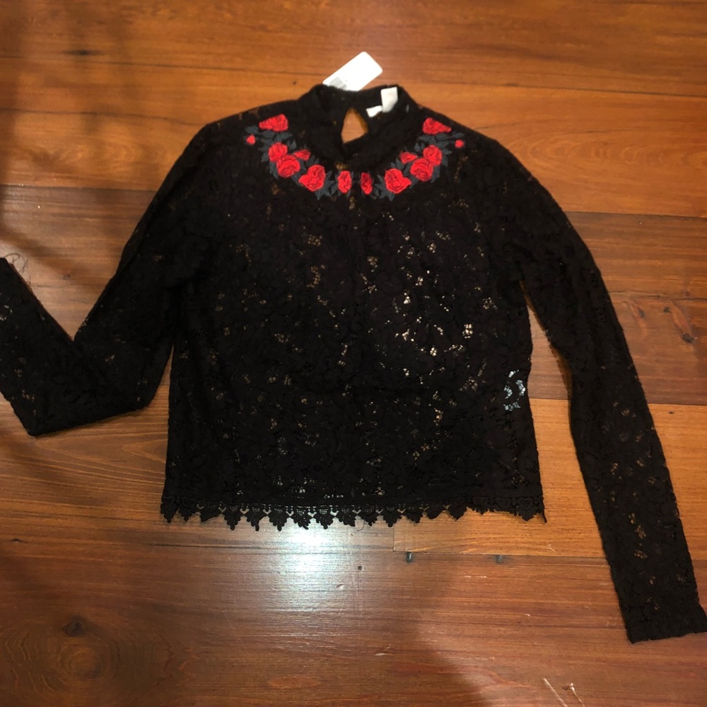 Long sleeve black lace top